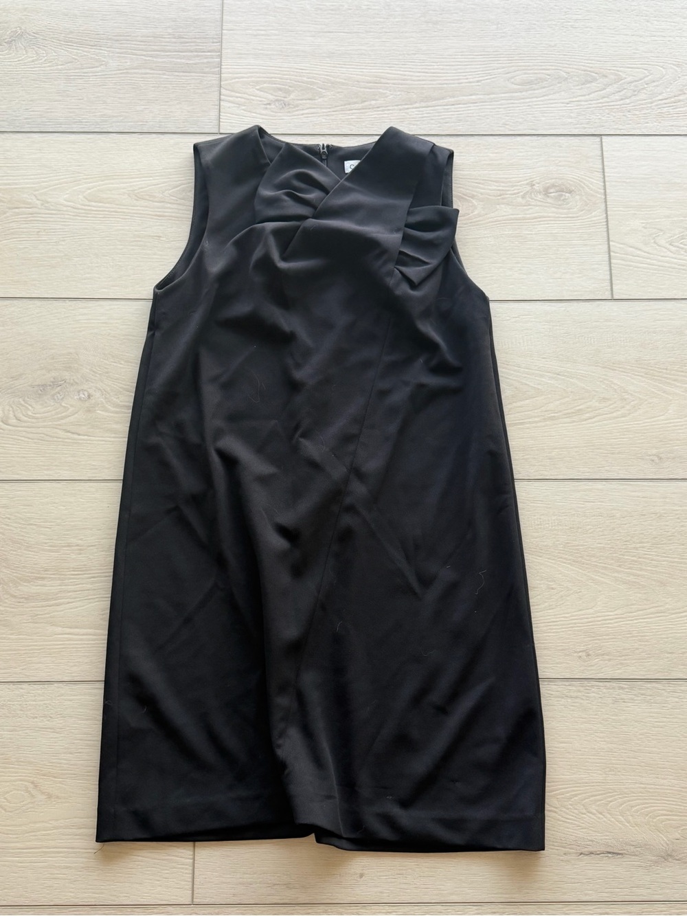 Calvin Klein Black Shift Dress with Bow Front Fold Detail